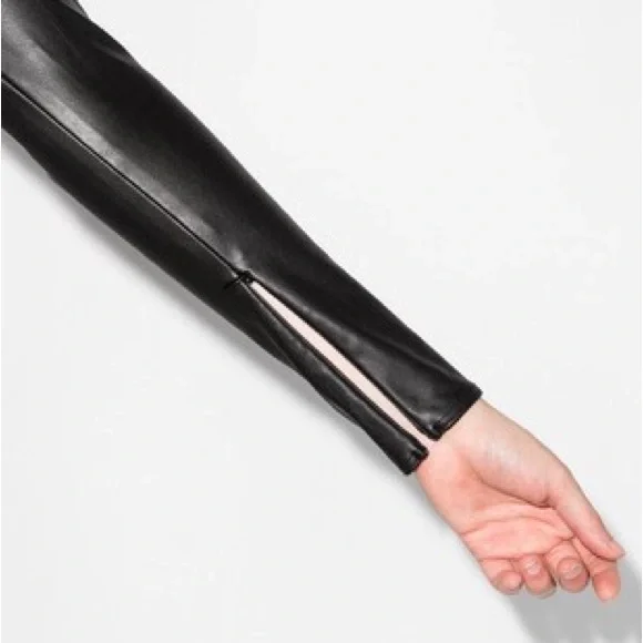 WOLFORD X AMINA MUADDI FAUX LEATHER BODYSUIT, SZ IT/40 FR/36